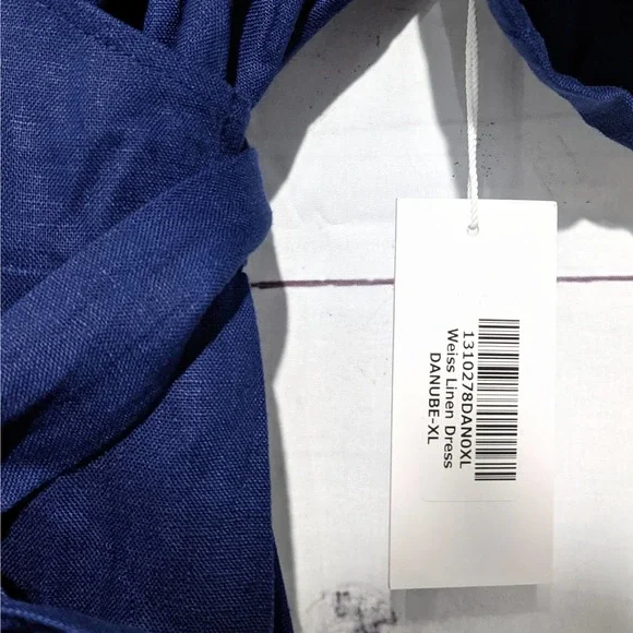 NWT Reformation Weiss Linen Wrap Midi Dress Danube Blue Women's Size XL - Picture 9 of 11